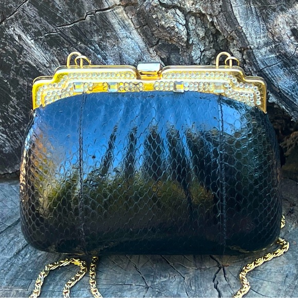 VINTAGE hard clamshell faux snakeskin art deco clutch, shoulder bag - Picture 3 of 10